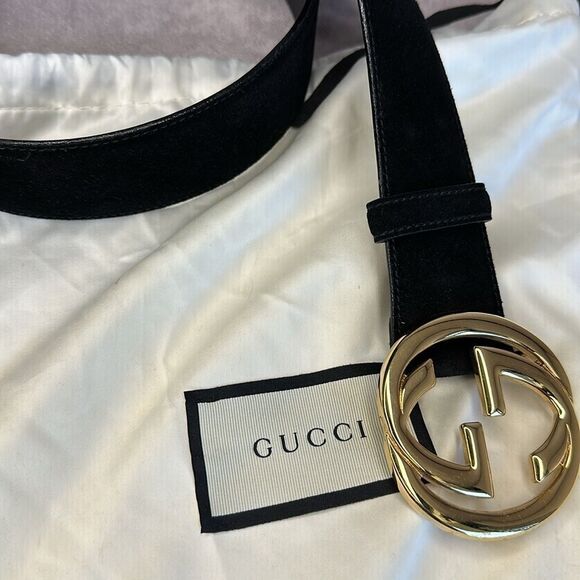RARE Gucci Suede vintage Interlocking Black GG Belt 75/30 - Picture 10 of 10